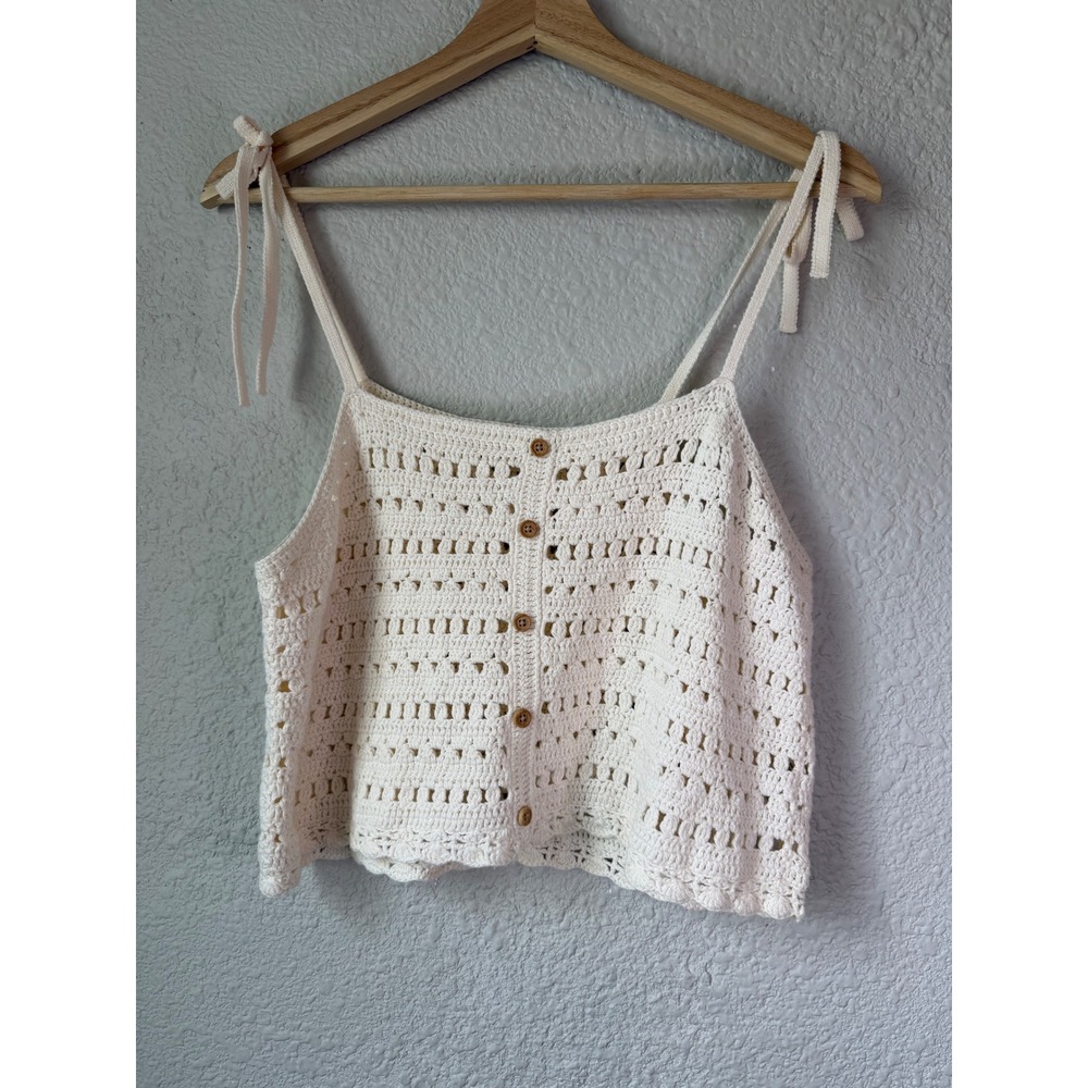 American Eagle Crochet Crop Knit Top Tie Strap Button Front Boho M